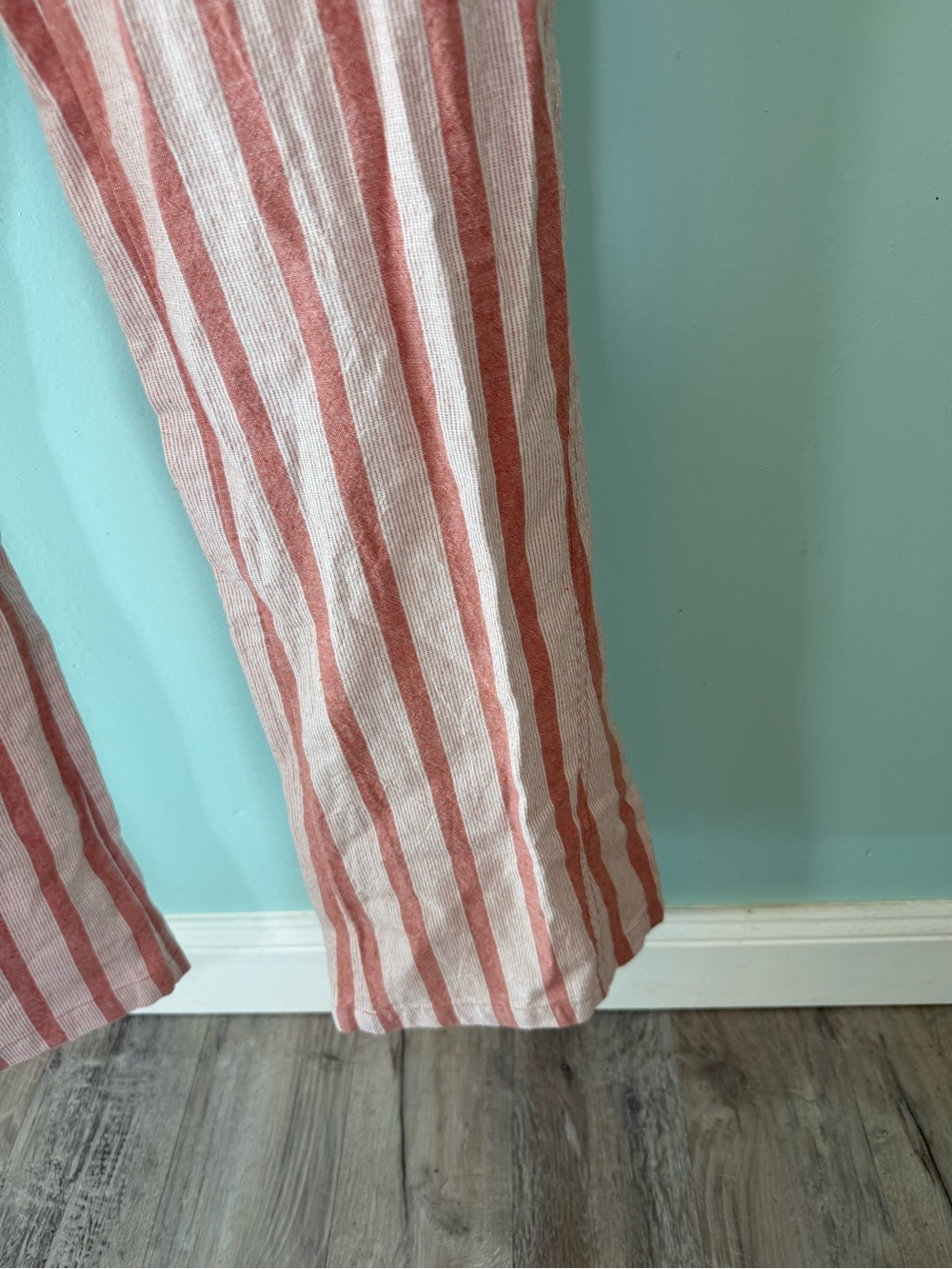 Roxy Striped Drawstring Linen Pants — Coral & White - Picture 6 of 12